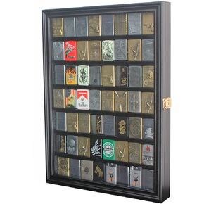 Collectible Lighters Display Case Cabinet Shadow Box for Sport Military Outdoor Lighters Match Books Black Finish