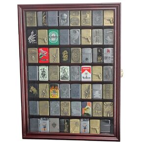 Collectible Lighters Display Case Cabinet Shadow Box for Sport Military Outdoor Lighters Match Books Black Finish