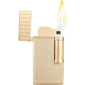 Colibri Julius Double Flame Butane Flint Cigar Lighter with Diamond-Pattern Case, Windproof & Refillable, Cigar Enthusiast's Choice with Blue Fuel Window and Adjustable Flame (Gold)