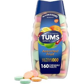 TUMS Ultra Strength Antacid Tablets for Chewable Heartburn Relief and Acid Indigestion Relief, Assorted Fruit - 160 Count