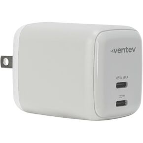 Ventev – 65W Dual Port USB C Wall Charger for iPhone 16/16 Pro Max, iPhone 15/15 Pro/15 Pro Max, AirPods, iPad Pro, iPad Air, Pixel 9, Samsung Galaxy | Fast Charging Block, Compact Design - White