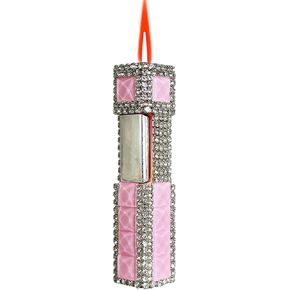 Pink Diamond Inlay Jet Flame Lighter,Refillable Butane Lighter,Cool Jet Torch Lighters Windproof,Adjustable Flame,BBQ Candles (Without Gas)
