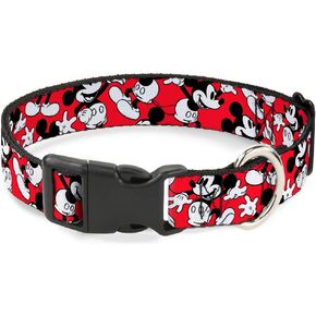 Buckle-Down Plastic Clip Collar - Mickey Mouse Poses Scattered Red/Black/White - 1" Wide - Fits 15-26" Neck - Large