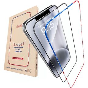 Screen Protector for 14Plus/13 Pro Max - Full Coverage Tempered Glass Screen Protector for 13 Pro Max and 14 Plus - 2 Pack (USA Flag and Classic Black) 9H Hardness, Oleophobic, Easy Install