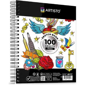 Artisto 9x12" Premium Sketch Book Set, Spiral Bound, Pack of 2, 200 Sheets (100g/m2), Acid-Free Drawing Paper, Ideal for Kids, Teens & Adults.