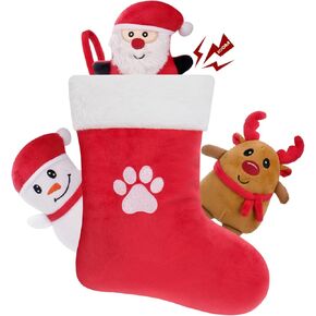 HGB Christmas Dog Toys, 4 Pack Squeaky Dog Toys for Small Medium Dogs with Dog Stocking, Plush Puppy Toys for Teething, Interactive Small Dog Toys to Keep Them Busy, Pet Toys for Enrichment & Boredom