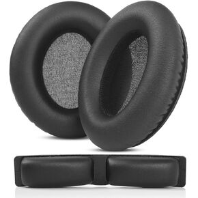 TaiZiChangQin KNS8400 Ear Pads Headband Ear Cushions Earpads Replacement Compatible with KRK KNS 8400 KNS 6400 Headphone Protein Leather Black