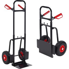 2 in 1 Convertible Hand Truck and Cart, Utility Dolly Platform Cart with Telescoping Handle 4 Wheels, 220 LB Heavy Duty Hand Cart for Luggage, Travel, Moving, Shopping, Office Use - Black