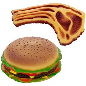 Rainbow Kinect Kole Squeaky Hamburger and Steak Dog Toy Quantity 2