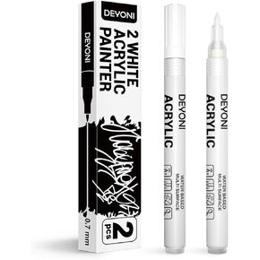 2pcs white Acrylic Paint Pens,0.7 mm extra Fine Tip,Water Based Acrylic Markers for Wood, Black Paper, Rock Painting, Stone