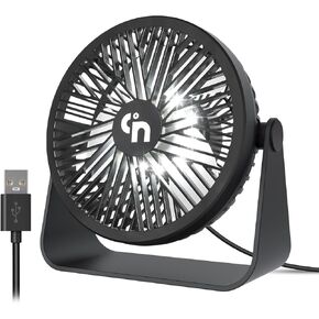 HomeLifairy USB Desk Fan with LED Lights,3 Speeds Portable Fan,5.3 Inch Quiet Cooling Mini USB Fan, 360°Rotate Small Table Fan with 4.9ft Cable Personal Fan for Desktop Home Office Travel