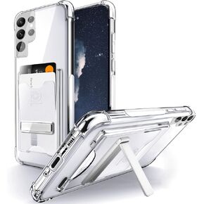 Shields Up Clear Galaxy S22 Plus Case, Wallet Case with Stand & Card Holder, Slim Protective Shockproof Transparent Cover, 3 Cards, Metal Kickstand - Clear