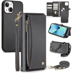 for iPhone 13 Wallet Case with Card Holder/Crossbody Wallet/Strap,[RFID Blocking][Magnetic] PU Leather Shockproof Protective Cover iPhone 13 Phone Case 6.1",Black