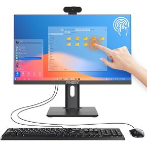 24" All-in-One Computers Touchscreen, R7-3700U Quad-Core Desktop Computer with Liftable Arm & Camera, 16G Ram 512G SSD IPS HD Display, Wifi BT for Home Entertainment Gaming Business Office Black
