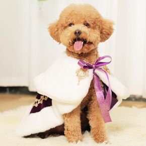 Lovelyshop pet Serial Royal Coronation Style White Faux Fur Pet Cape for Halloween Costumes, King Queen Prince and Princess Cosplay-Small