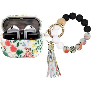 Case Compatible with Samsung Galaxy Buds 3 Case and Galaxy Buds 3 Pro Case(2024), Cute Wireless Charging Silicone Protective Case with Bracelet Keychain for Women Girls (Vintage Rose)