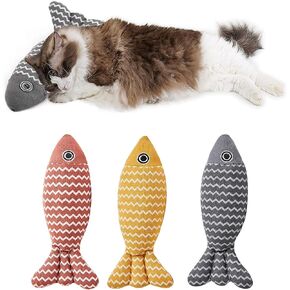 Catnip Fish Cat Toys, 3 Pcs Crinkle Sound Kitty Toys Bite Resistant Linen, Cat Kicker Toys Interactive for Cats Indoor (Mixed colour)