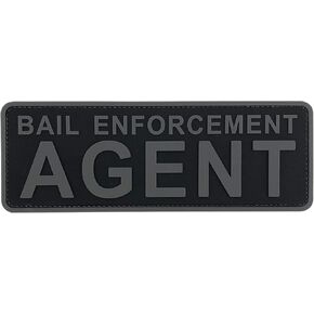 Bail Enforcement Agent PVC Patch Black and White 8.5"×3" with Hook Fastener Back for Jacket Vest Clothing Uniform Backpack (Black and White)