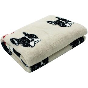 Fluffy Flannel Fleece Pet Dog Bed Throw Blanket Cover for Couch, 29.5 x 39.5 Inches Cute Animals Design Doggy Blankets for Small Medium Puppy Cats (Beige, Bulldog)
