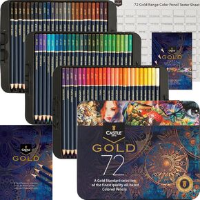 Castle Art Supplies Gold Standard 120 Coloring Pencils Set | Quality Oil-based Colored Cores Stay Sharper, Tougher Against Breakage | For Adult Artists, Colorists | In Presentation Tin Box