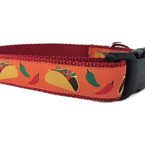 Taco Dog Collar, Caninedesign, Side Release Buckle, 1 inch Wide, Adjustable, Nylon, Medium and Large (Taco, Medium 13-19")