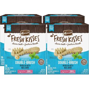 Merrick Fresh Kisses Double-Brush Dental Dog Treats with Mint Breath 36 Count (Pack of 2)
