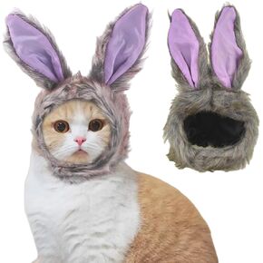 Plush Cat Rabbit Ear Hat Dog Grey Bunny Headwear Headband Winter Warm Cap,Halloween Easter Pet Bunny Costume Outfits for Cat and Small Dogs (Grey, Small(for Cat and Small Dogs))