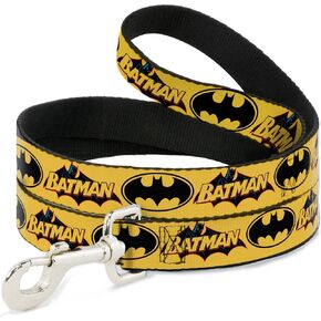 Buckle-Down Pet Leash - Vintage Batman Logo & Bat Signal-3 Yellow - 4 Feet Long - 1.5" Wide