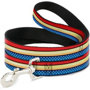 Dog Leash Wonder Woman Stripe Stars Red Gold Blue White 6 Feet Long 1.5 Inch Wide