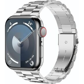 iiteeology Compatible with Apple Watch Bands 46mm/49mm/45mm/44mm/42mm/41mm/40mm, Luxury Stainless Steel Link Bracelet for Apple Watch Ultra 2/Ultra/Series 1-10 - 3 Beads