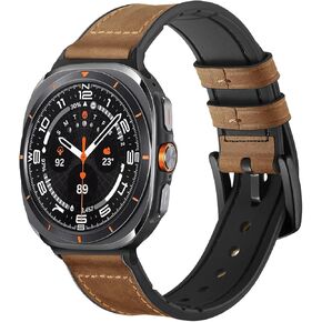 Maxjoy for Samsung Galaxy Watch Ultra Bands 47mm Leather Band, Hybrid Leather Strap Sport Replacement Straps Compatible with Samsung Galaxy Watch Ultra 47mm, Black