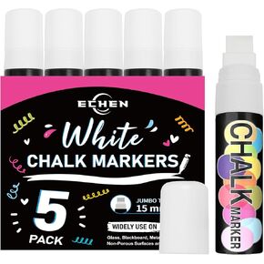 12 Colors Washable Window Markers for Cars, 15mm Jumbo Liquid Chalk Markers, 3 in 1 Nib, Metallic & Neon Paint Glass Pen for Auto, Chalkboard, Blackboard, Bistro, Menus and Any Non-Porous Surface