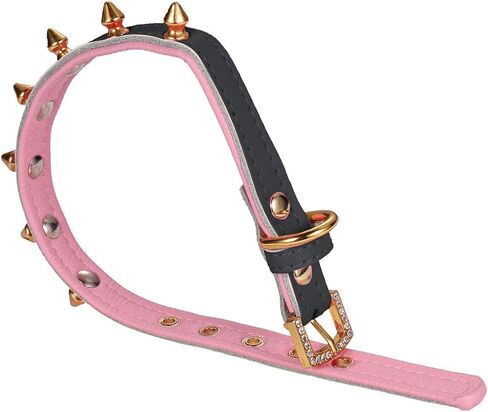 طوق قطط من LOVPE/طوق كلب ذهبي مسنن مرصع بطبقة مزدوجة من الجلد للحيوانات الأليفة مع مشبك ذهبي من حجر الراين للقطط والجرو والكلاب الصغيرة والمتوسطة (أزرق/وردي، XS) in Kuwait