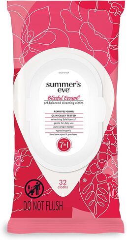 Summer’s Eve Blissful Escape Daily Refreshing Feminine Wipes, Removes Odor, pH balanced, 32 Count, (Pack of 2) in Saudi Arabia