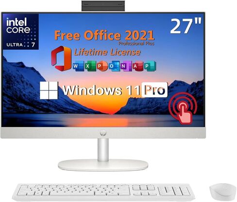 كمبيوتر مكتبي HP 27 بوصة 2024 أحدث الكل في واحد يعمل باللمس مع ترخيص مدى الحياة Office Pro، ذاكرة الوصول العشوائي DDR5 سعة 64 جيجابايت، SSD 2 تيرابايت، Intel Ultra 7-155U (12-Core)، FHD، Wi-Fi 6، كاميرا ويب، لوحة مفاتيح وماوس ، فوز 11 برو in Saudi Arabia