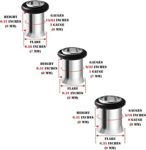BIG GAUGES 3 Pairs 316L Surgical Steel Single Flared Piercing Jewelry Stretcher Ear Plug O-Ring Earring Lobe Tunnel in Saudi Arabia
