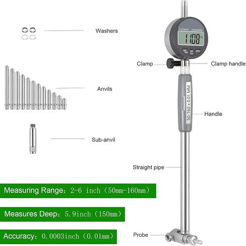 Digital Bore Gauges Set, Cylinder Bore Gauge with LCD Digital Dial Indicator, 2"-6"/0.0005", Wide Selection of Anvils, Applications in Engines Cylinder Precision Measurement in Kuwait