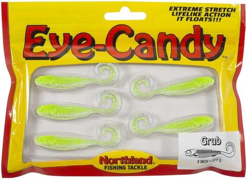 Northland Tackle Eye Candy Grub Floating 3" Soft Plastic Fishing Lure for Walleye Fishing, 12 Realistic Colors, 5 Baits Per Pack in Kuwait