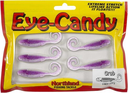 Northland Tackle Eye Candy Grub Floating 3" Soft Plastic Fishing Lure for Walleye Fishing, 12 Realistic Colors, 5 Baits Per Pack in Saudi Arabia
