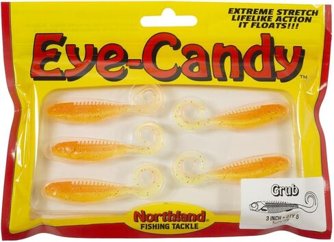 Northland Tackle Eye Candy Grub Floating 3" Soft Plastic Fishing Lure for Walleye Fishing, 12 Realistic Colors, 5 Baits Per Pack in Saudi Arabia