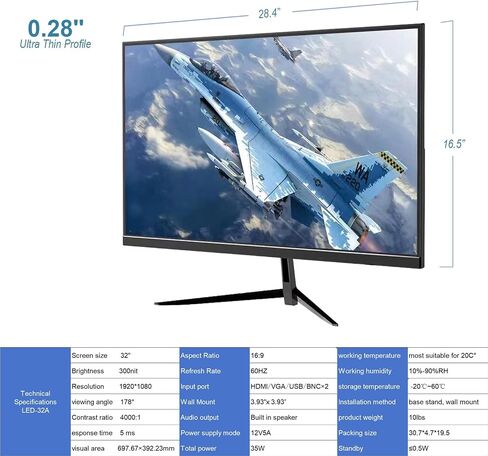 شاشة أمان CCTV مقاس 32 بوصة FHD 1080P، شاشة كمبيوتر LED رفيعة، معدل تحديث 60 هرتز مع HDMI VGA BNC والصوت، متوافقة مع 4K، لنظام المراقبة NVR/DVR in Saudi Arabia