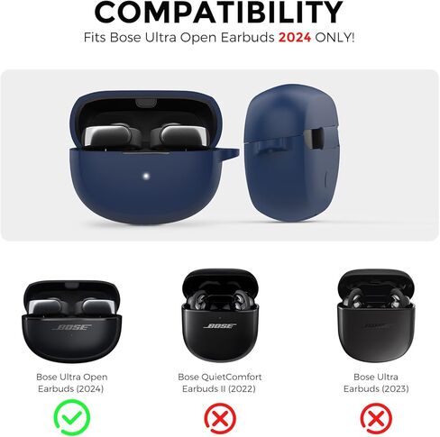 حافظة AHASTYLE من السيليكون لسماعات الأذن Bose Ultra Open الجديدة (2024) [حلقة معدنية مضافة] غطاء حماية كامل مقاوم للصدمات متوافق مع سماعات الأذن Bose Ultra Open الجديدة 2024 (أزرق غامق) in Kuwait