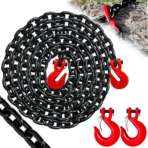 3/8" Transport Binder Chain-G80 Tow Chain with G70 Safety and Grab Hooks|7100 lbs Working Load|10 Foot Trailer Safety Log Chain with Heavy Duty|Truck Tie Down Equipment（2 Types of Hooks） in Saudi Arabia