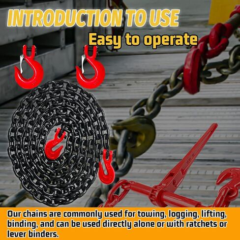 3/8" Transport Binder Chain-G80 Tow Chain with G70 Safety and Grab Hooks|7100 lbs Working Load|10 Foot Trailer Safety Log Chain with Heavy Duty|Truck Tie Down Equipment（2 Types of Hooks） in Saudi Arabia