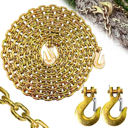 3/8" Transport Binder Chain-G80 Tow Chain with G70 Safety and Grab Hooks|7100 lbs Working Load|10 Foot Trailer Safety Log Chain with Heavy Duty|Truck Tie Down Equipment（2 Types of Hooks） in Saudi Arabia