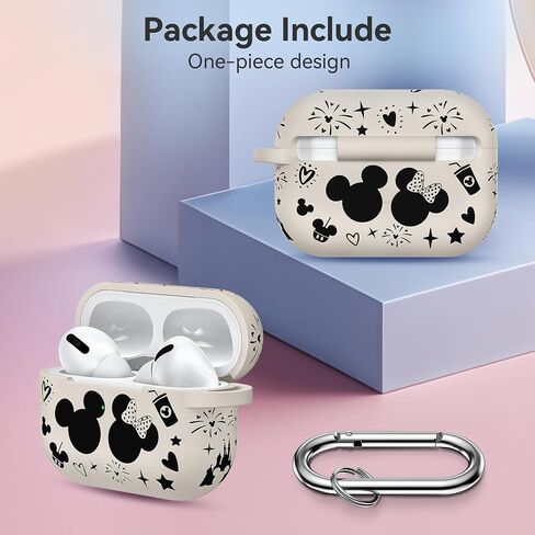غطاء حافظة لجهاز Airpods Pro الجيل الثاني مع سلسلة مفاتيح، حافظة واقية من السيليكون الناعم منقوش عليها رسوم متحركة لطيفة متوافقة مع حافظة AirPods Pro الجيل الثاني/الأول للنساء، شاشة LED أمامية مرئية باللون الأسود/الأحمر in Kuwait