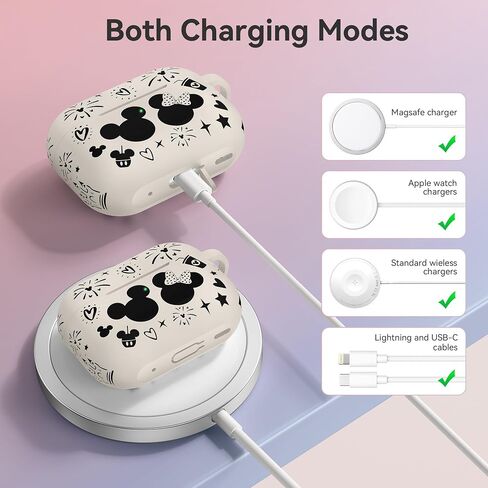 غطاء حافظة لجهاز Airpods Pro الجيل الثاني مع سلسلة مفاتيح، حافظة واقية من السيليكون الناعم منقوش عليها رسوم متحركة لطيفة متوافقة مع حافظة AirPods Pro الجيل الثاني/الأول للنساء، شاشة LED أمامية مرئية باللون الأسود/الأحمر in Kuwait