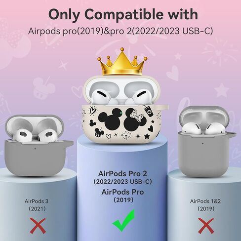 غطاء حافظة لجهاز Airpods Pro الجيل الثاني مع سلسلة مفاتيح، حافظة واقية من السيليكون الناعم منقوش عليها رسوم متحركة لطيفة متوافقة مع حافظة AirPods Pro الجيل الثاني/الأول للنساء، شاشة LED أمامية مرئية باللون الأسود/الأحمر in Kuwait