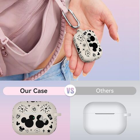 غطاء حافظة لجهاز Airpods Pro الجيل الثاني مع سلسلة مفاتيح، حافظة واقية من السيليكون الناعم منقوش عليها رسوم متحركة لطيفة متوافقة مع حافظة AirPods Pro الجيل الثاني/الأول للنساء، شاشة LED أمامية مرئية باللون الأسود/الأحمر in Kuwait