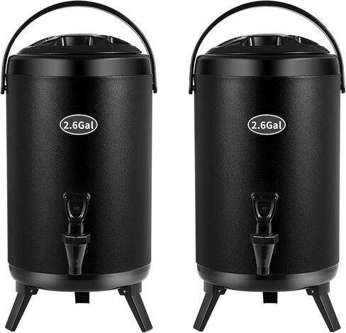 2 Pcs Insulated Beverage Dispenser,Stainless Steel Insulated Thermal Hot and Cold Coffee Carafe, 10 L/2.6 Gal Drink Dispenser with Spigot, Ideal for Hot Water, Tea, Coffee, Milk (Black-2pcs) in Saudi Arabia